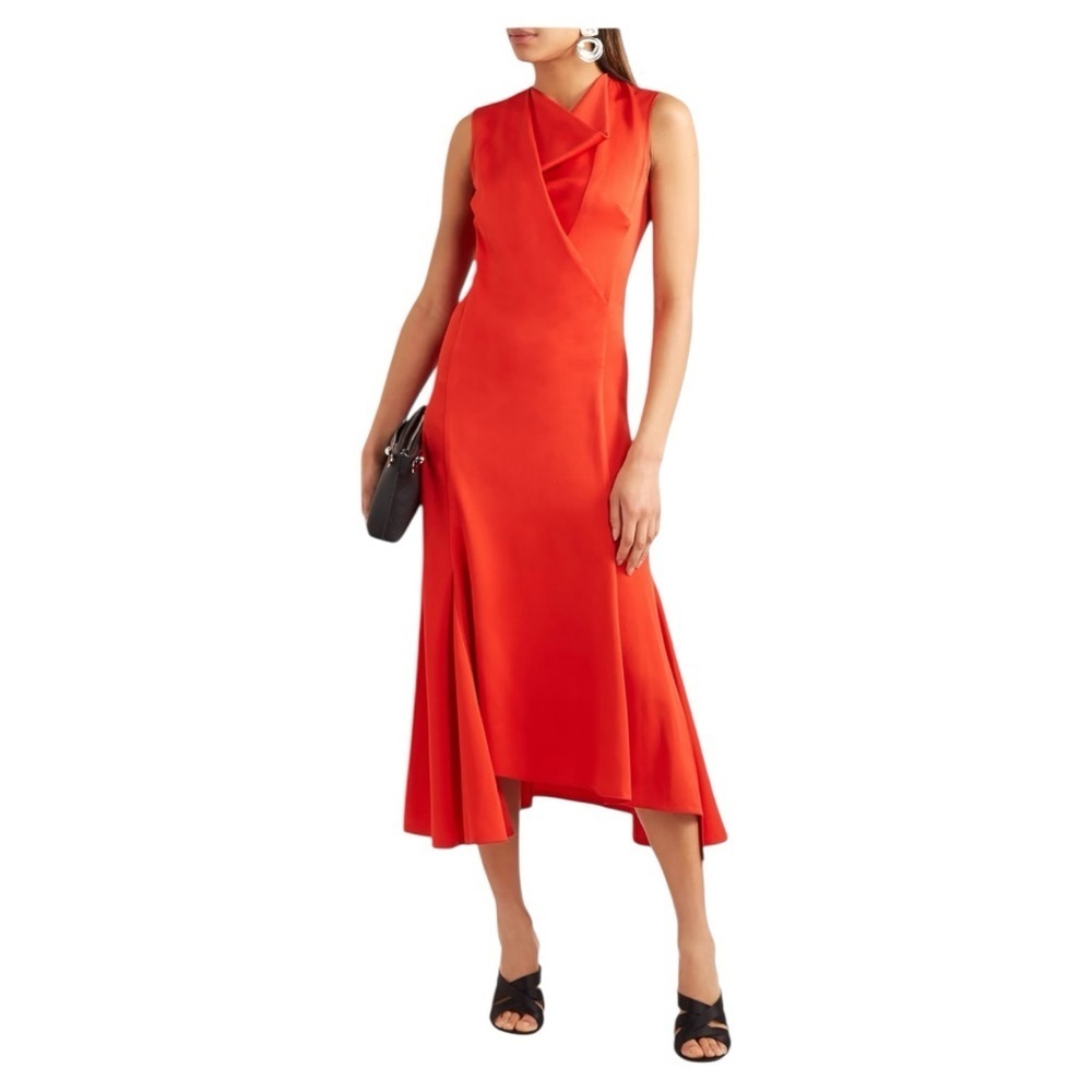 NWT VICTORIA BECKHA Draped satin-crepe midi dress